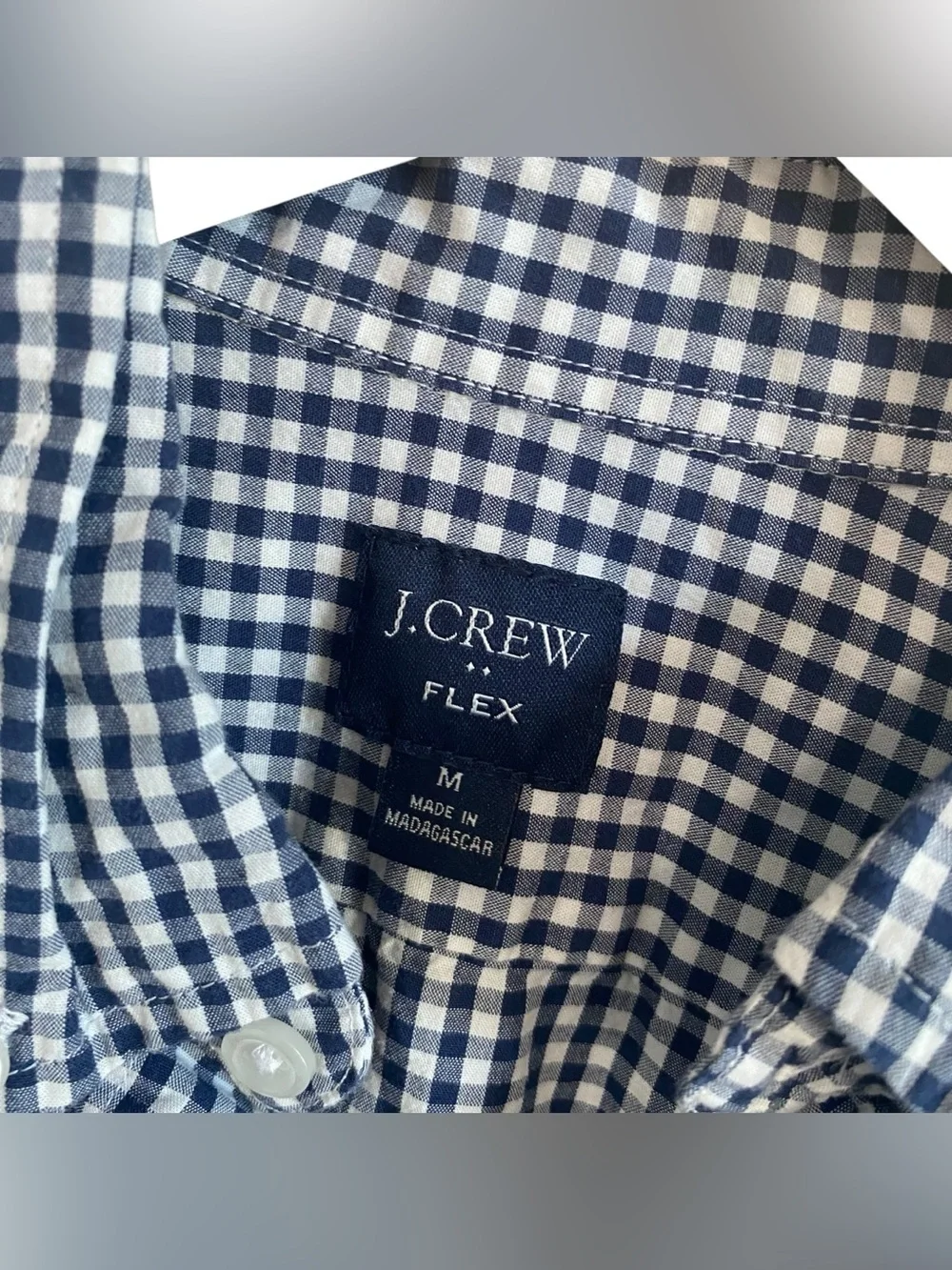 J.Crew Men's Flex Navy White Gingham Long Sleeve Button Down Shirt Size Medium